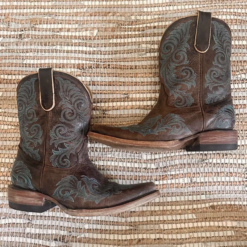 Brown and Teal Western Cowgirl Boots